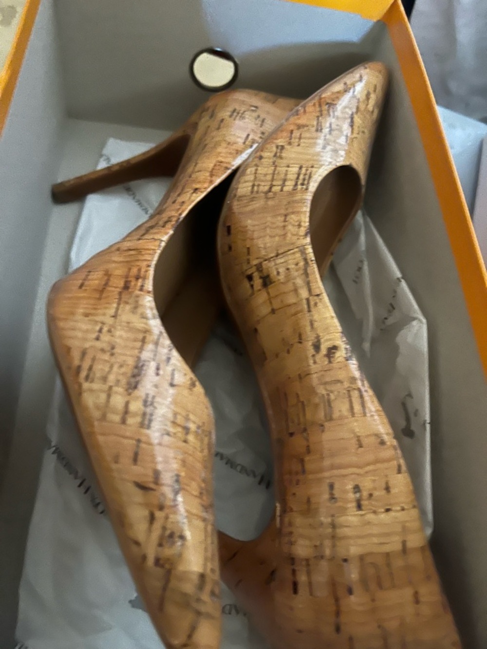 Ralph Lauren Cork-Textured Pointed Toe Pumps - Tan